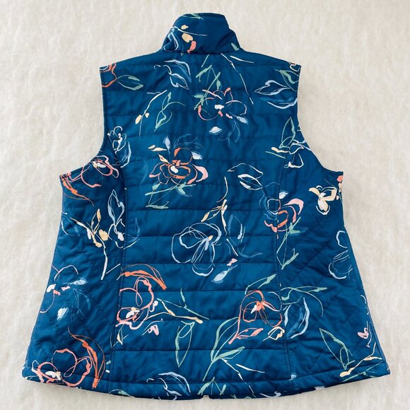 CJ Banks Womens Blue Botanical Floral Print Quilted Full Zip Puffer Vest Size 1X - Picture 2 of 7
